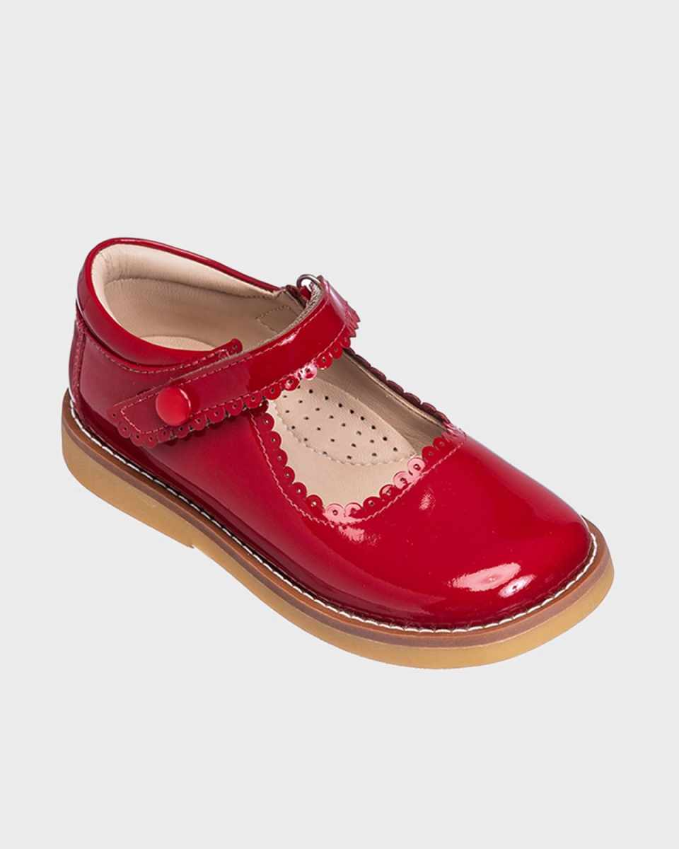 Girl's Scalloped Leather Mary Janes, Toddler